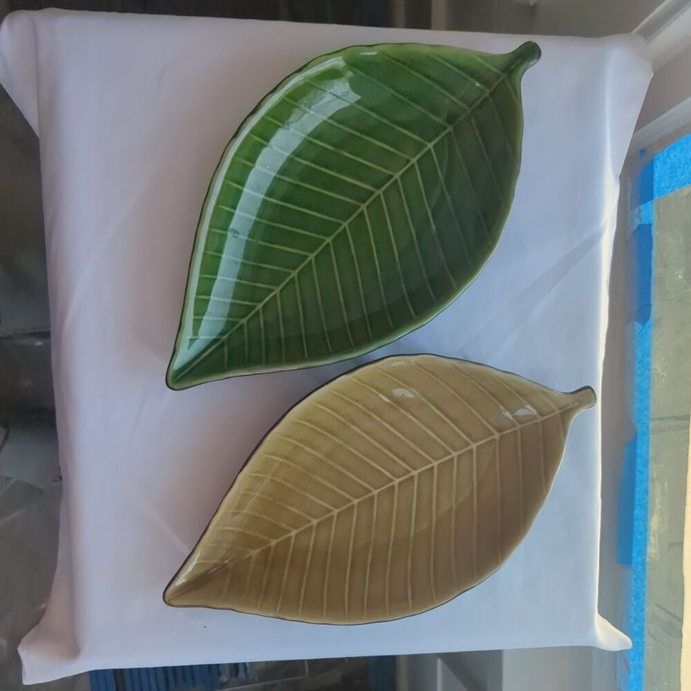 Home Trends Tahitian Leaf Ceramic Green Leaf-Shaped Dishes Microwave Safe Set o…